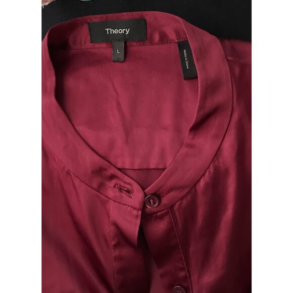 Theory Luxury Satin Ruched Fitted Sleeveless Button Down Top - Large - Picture 5 of 7